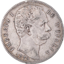 Coin, Italy, Umberto I, 5 Lire, 1879, Rome, VF(30-35), Silver, KM:20