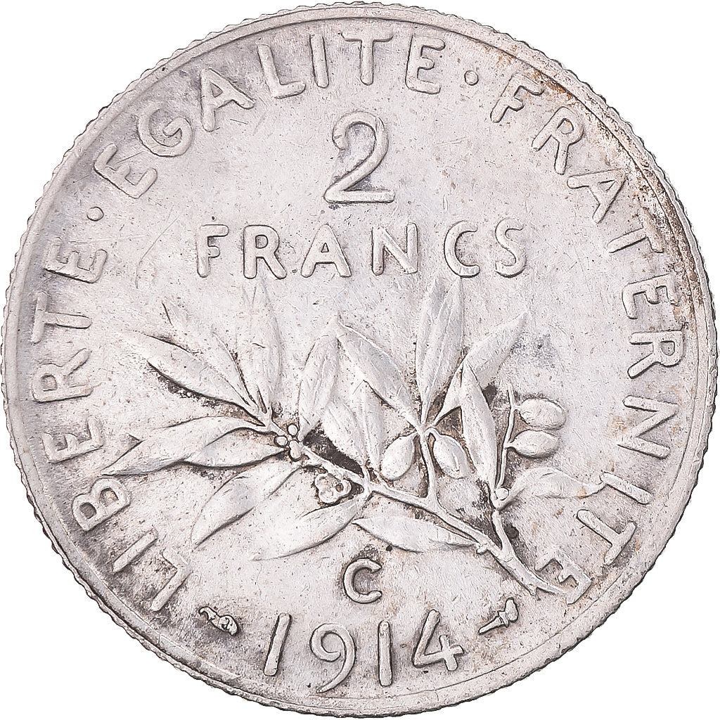 Moeda, França, Semeuse, 2 Francs, 1914, Castelsarrasin, EF(40-45), Prata