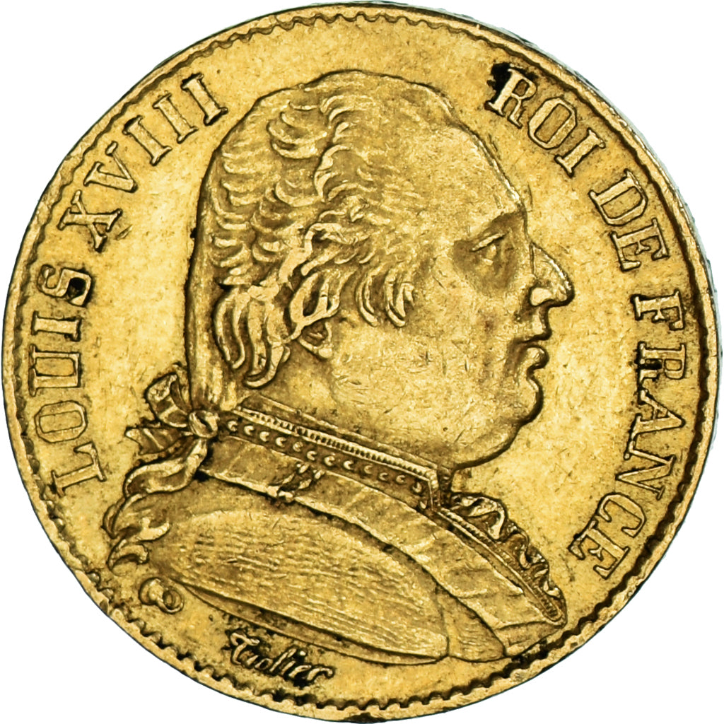 Moneta, Francja, Louis XVIII, 20 Francs, 1815, Paris, AU(50-53), Złoto