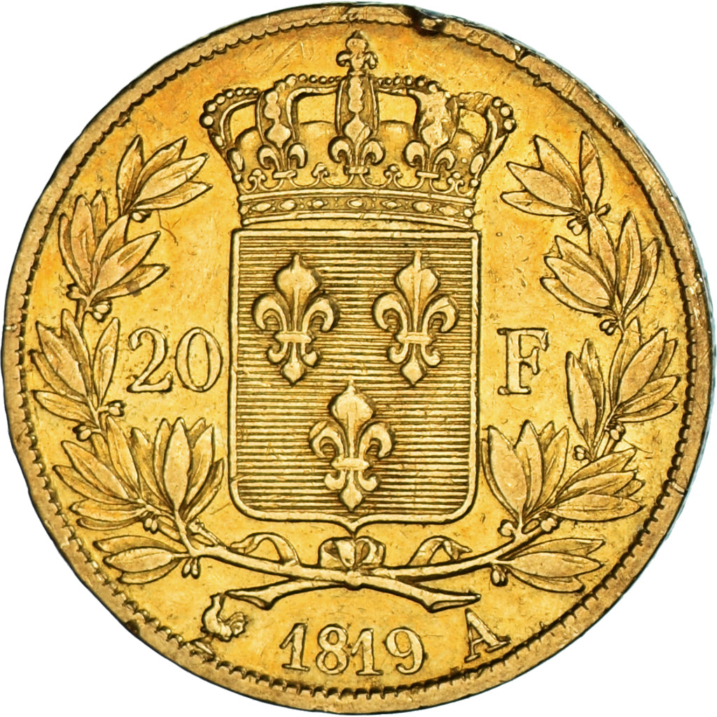 Moneta, Francia, Louis XVIII, 20 Francs, 1819, Paris, MB+, Oro, KM:712.1