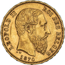 Moeda, Bélgica, Leopold II, 20 Francs, 20 Frank, 1870, Faulty edge, AU(50-53)