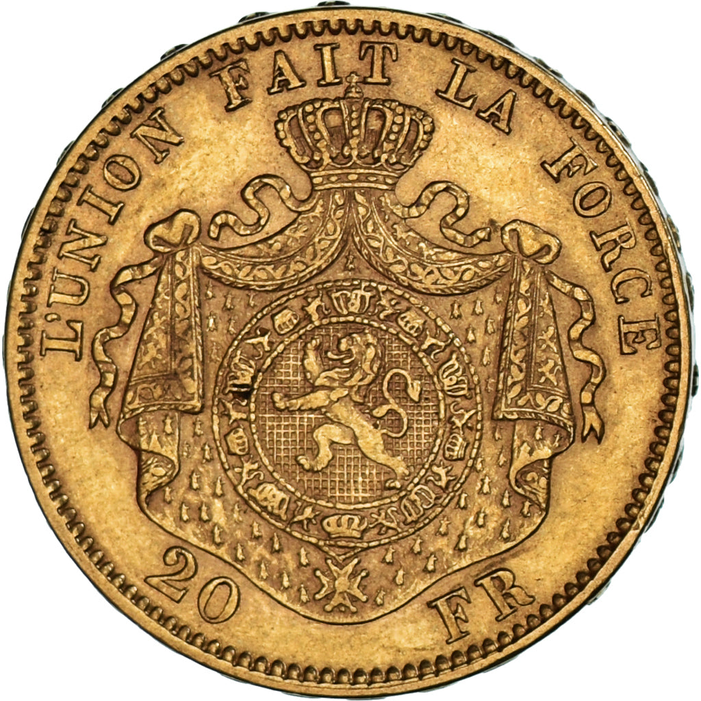 Moeda, Bélgica, Leopold II, 20 Francs, 20 Frank, 1870, Faulty edge, AU(50-53)