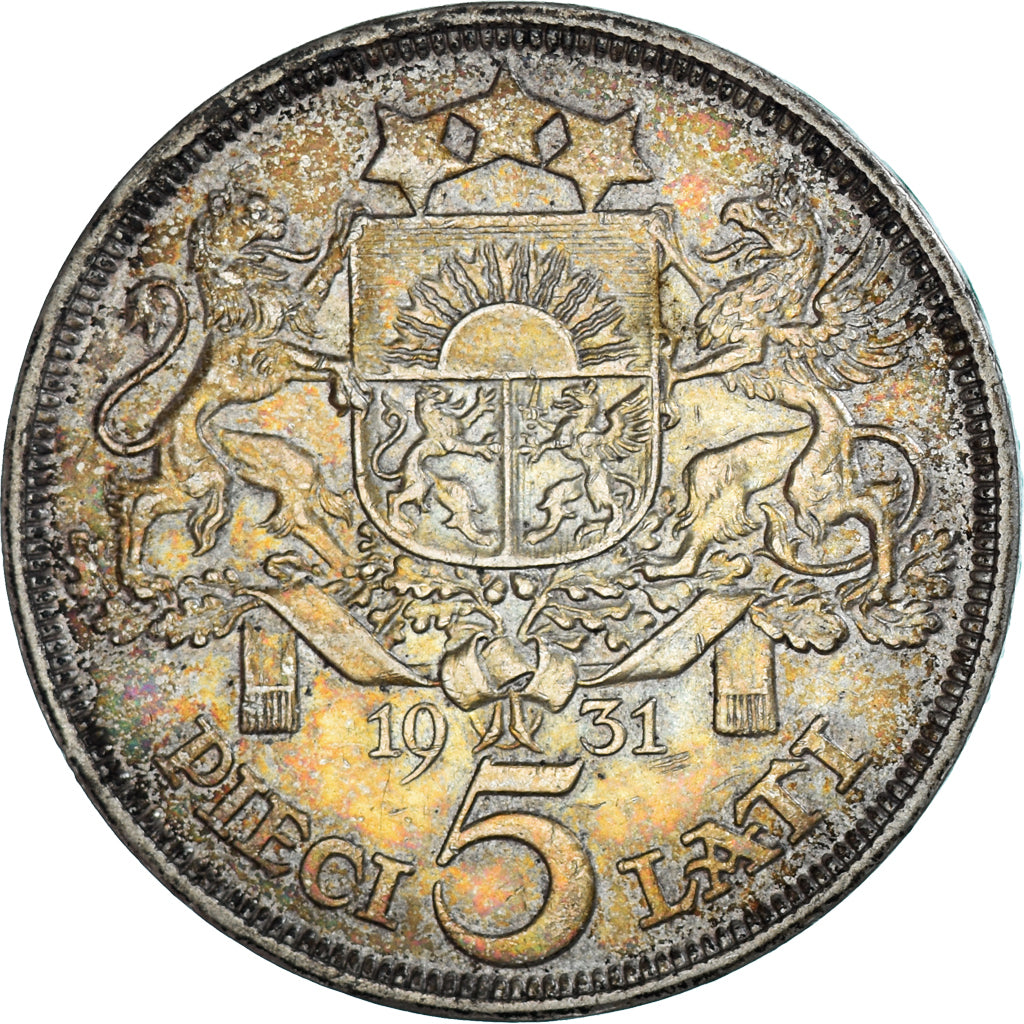 Coin, Latvia, 5 Lati, 1931, AU(50-53), Silver, KM:9