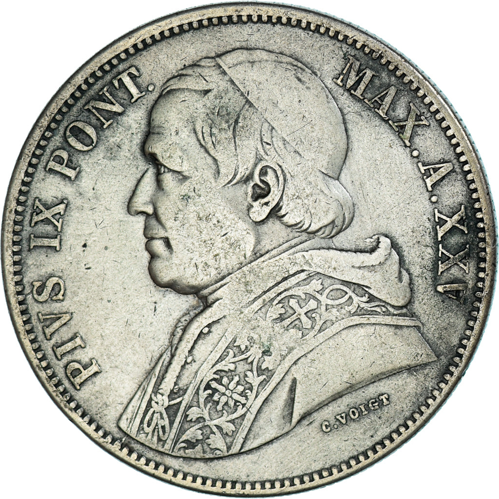 Monnaie, États italiens, PAPAL STATES, Pius IX, 5 Lire, 1870, Roma, TB+