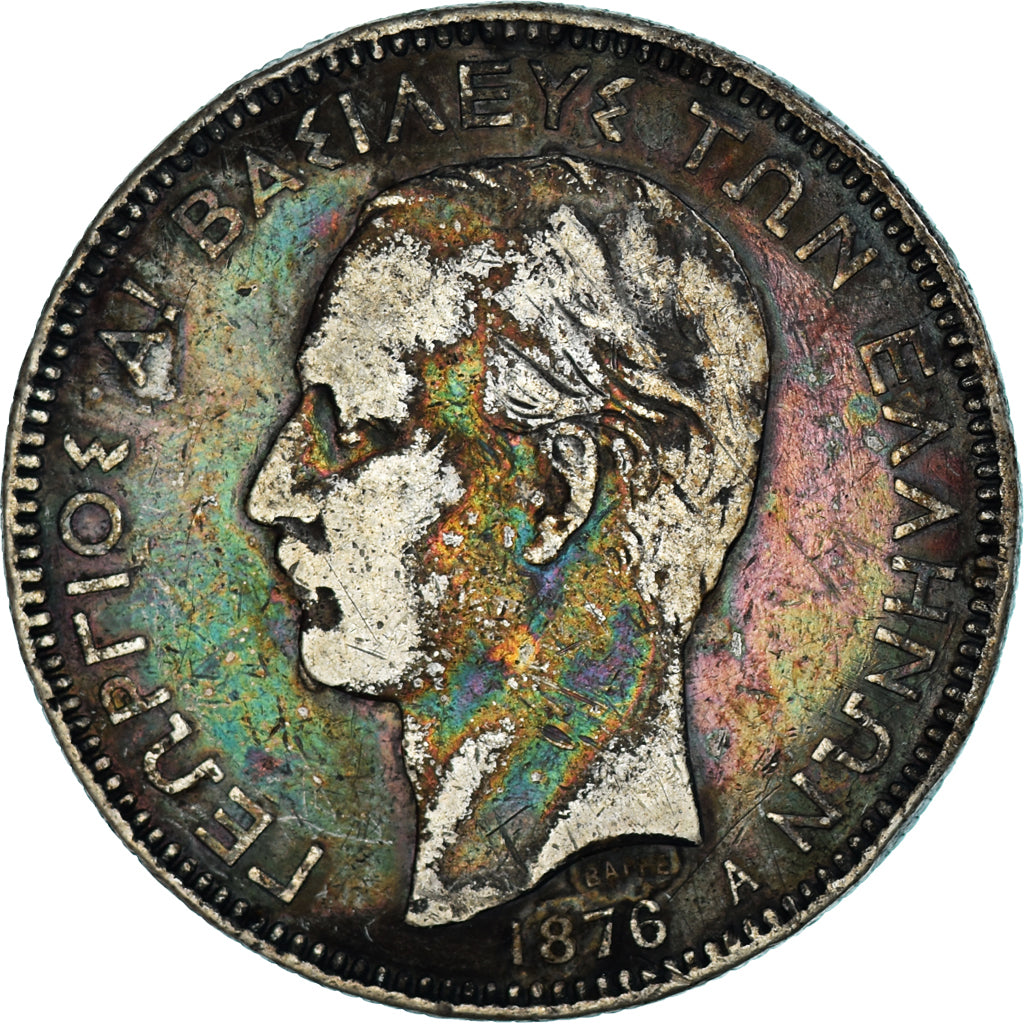 Coin, Greece, George I, 5 Drachmai, 1876, Paris, VF(20-25), Silver, KM:46