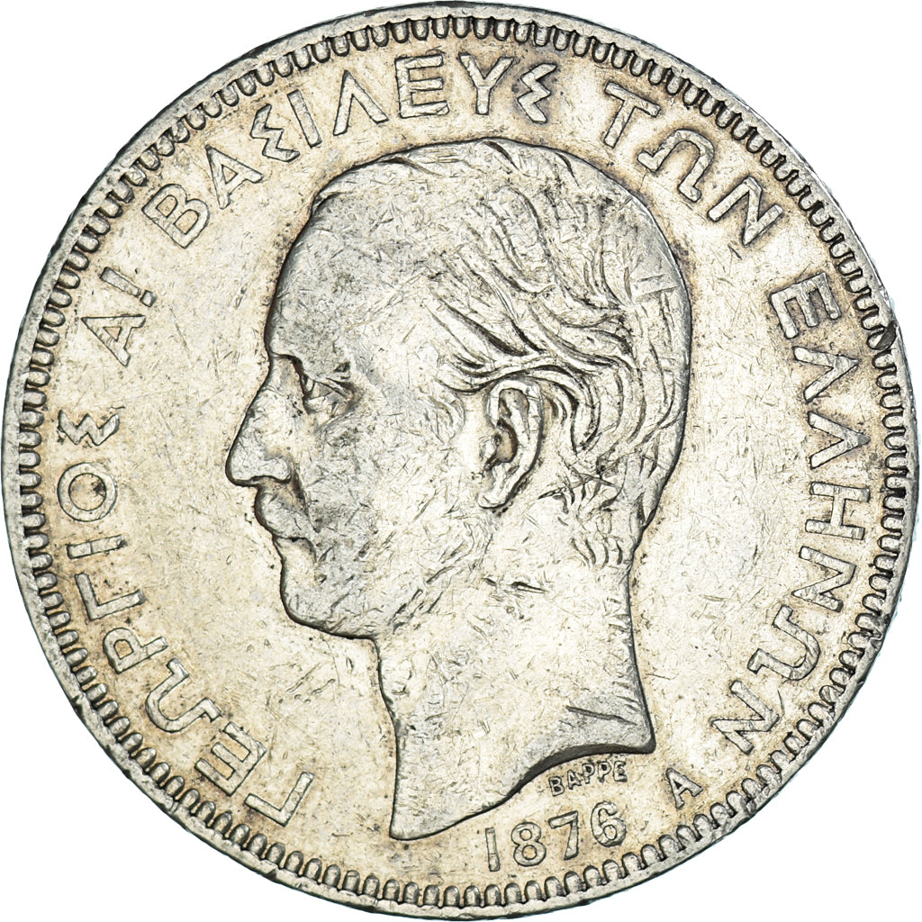 Coin, Greece, George I, 5 Drachmai, 1876, Paris, VF(30-35), Silver, KM:46