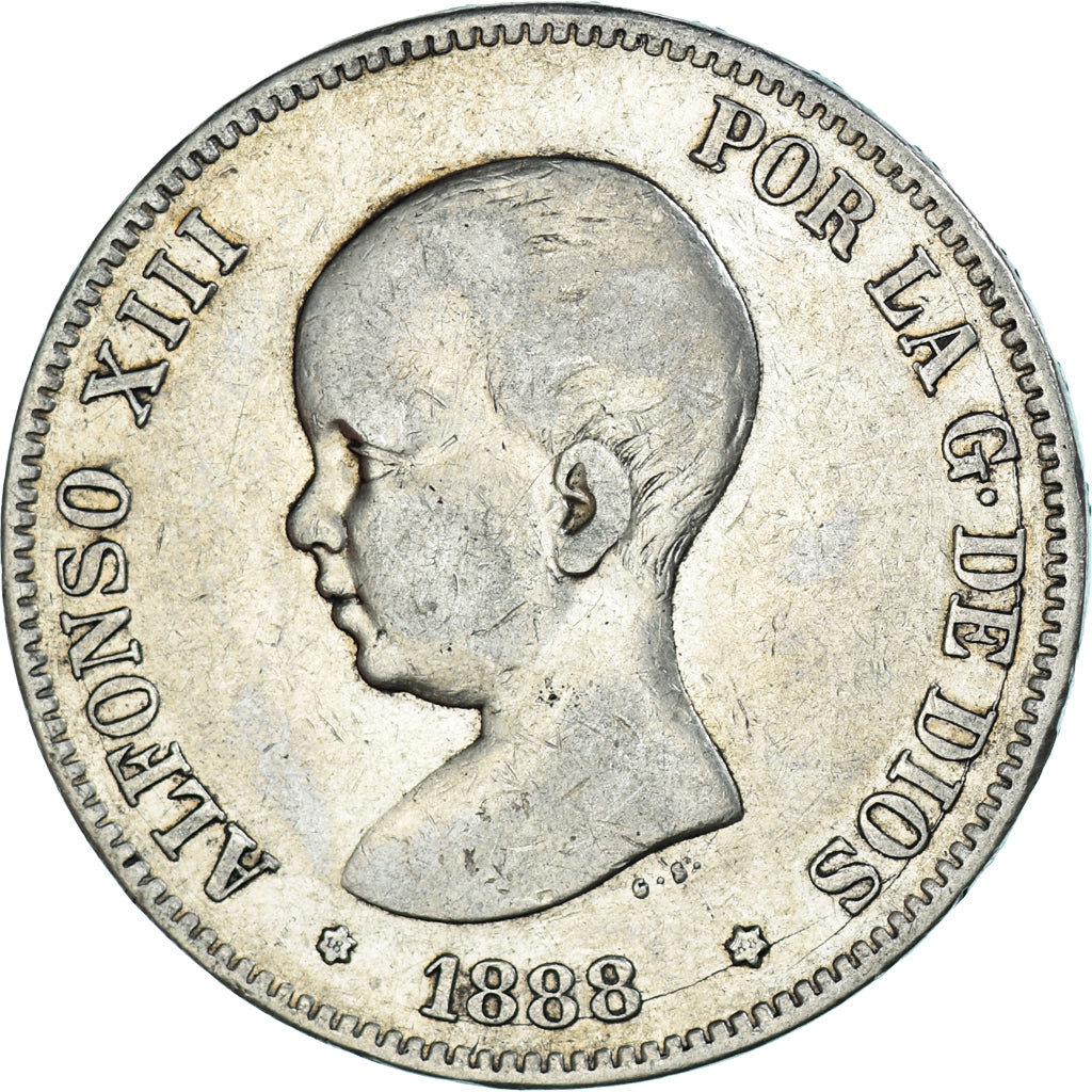 Münze, Spanien, Alfonso XIII, 5 Pesetas, 1888, Madrid, S+, Silber, KM:689