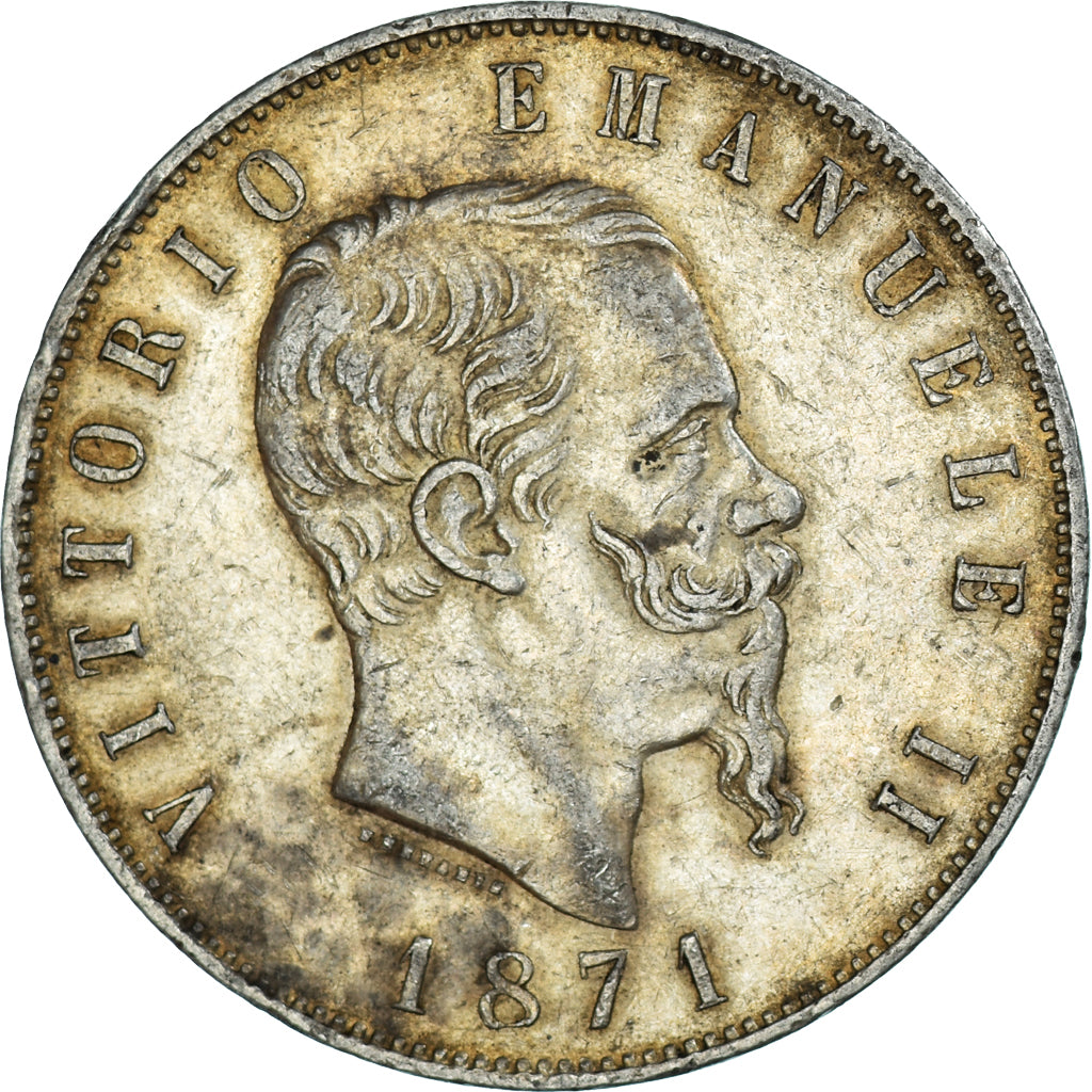 Coin, Italy, Vittorio Emanuele II, 5 Lire, 1871, Milan, EF(40-45), Silver