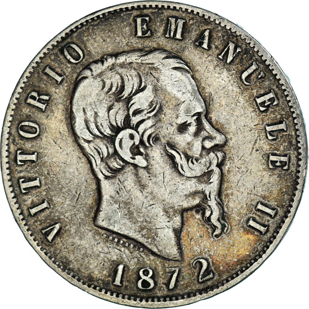 Moneta, Italia, Vittorio Emanuele II, 5 Lire, 1872, Milan, MB, Argento, KM:8.3