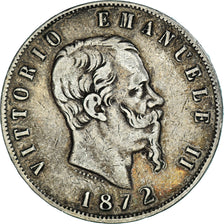 Moneta, Italia, Vittorio Emanuele II, 5 Lire, 1872, Milan, MB, Argento, KM:8.3