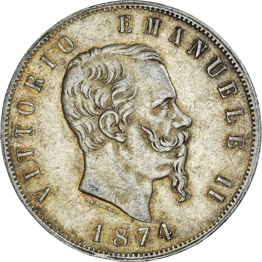Coin, Italy, Vittorio Emanuele II, 5 Lire, 1874, Milan, EF(40-45), Silver