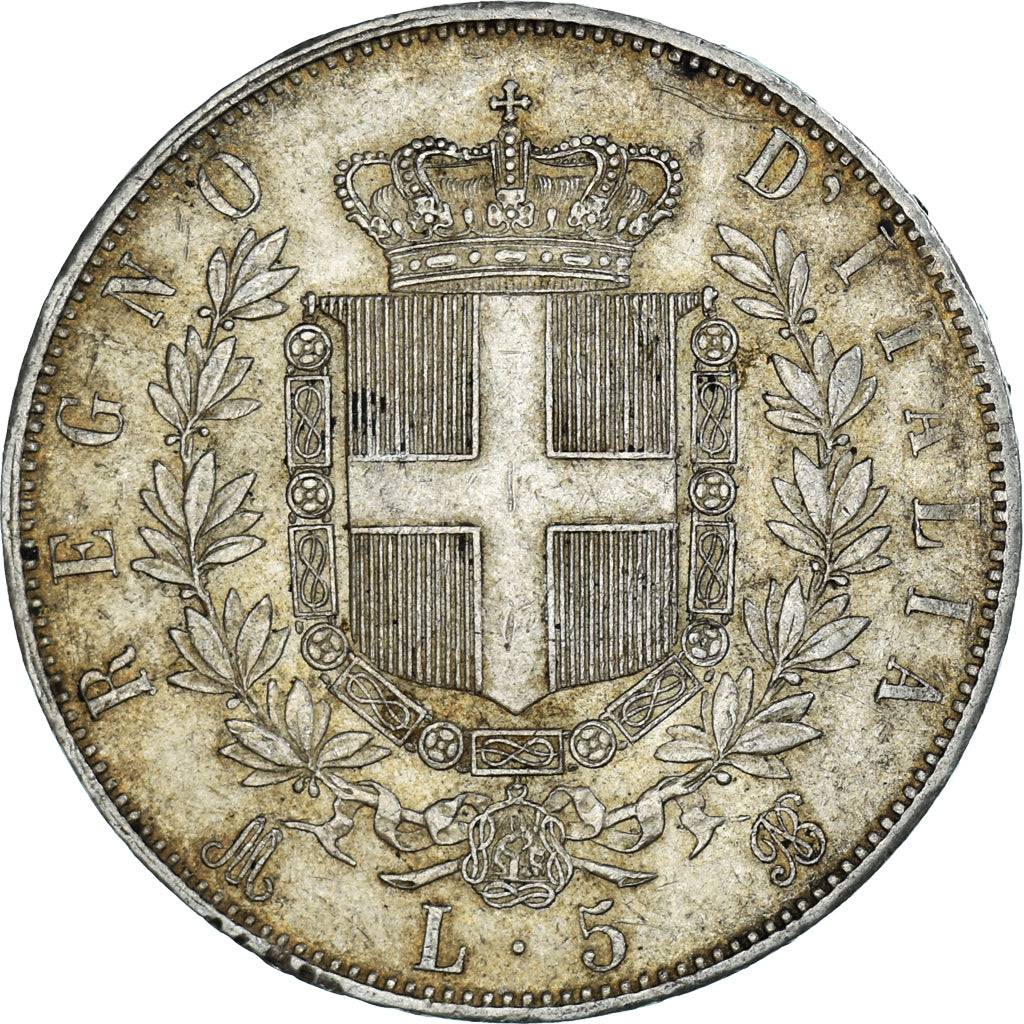 Coin, Italy, Vittorio Emanuele II, 5 Lire, 1874, Milan, EF(40-45), Silver