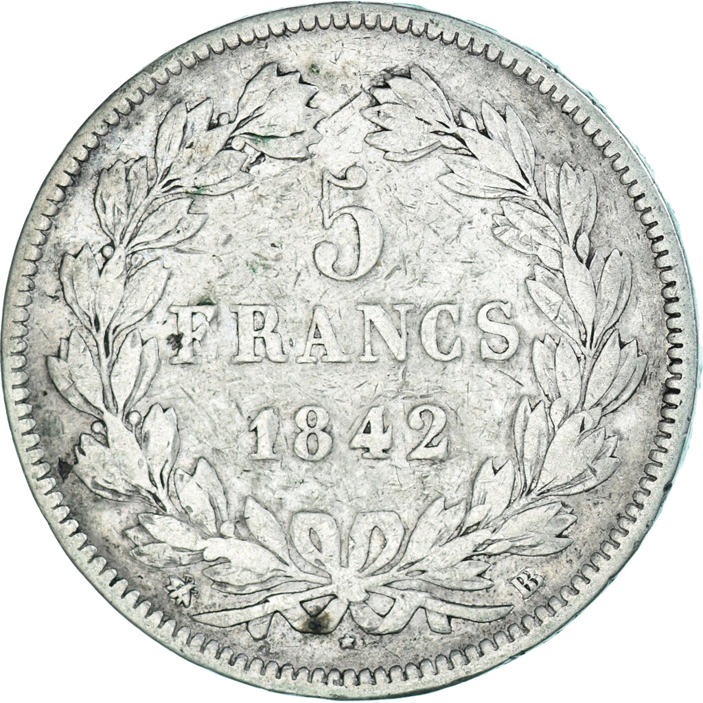 Coin, France, Louis-Philippe, 5 Francs, 1842, Strasbourg, VF(20-25), Silver