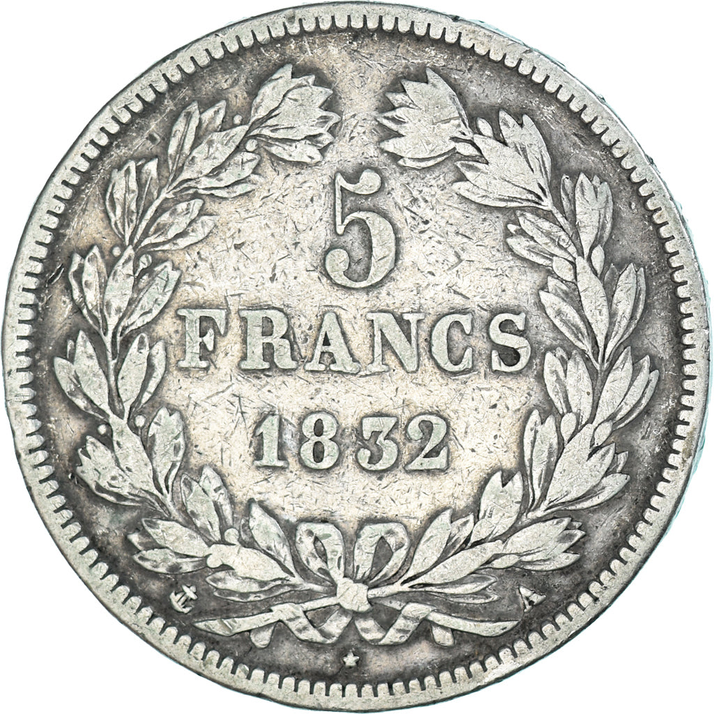 Moneta, Francia, Louis-Philippe, 5 Francs, 1832, Paris, MB, Argento, KM:749.1