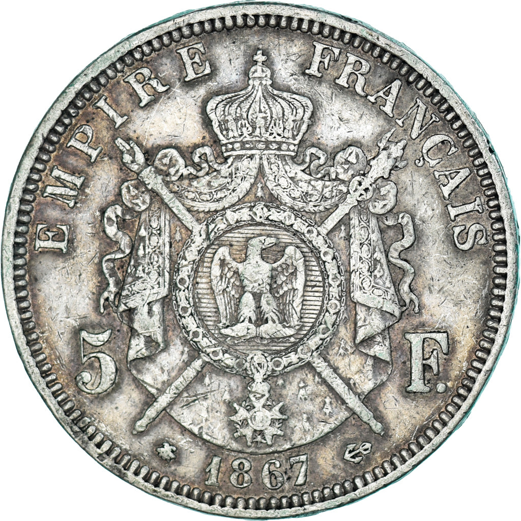 Coin, France, Napoleon III, 5 Francs, 1867, Paris, VF(30-35), Silver, KM:799.1