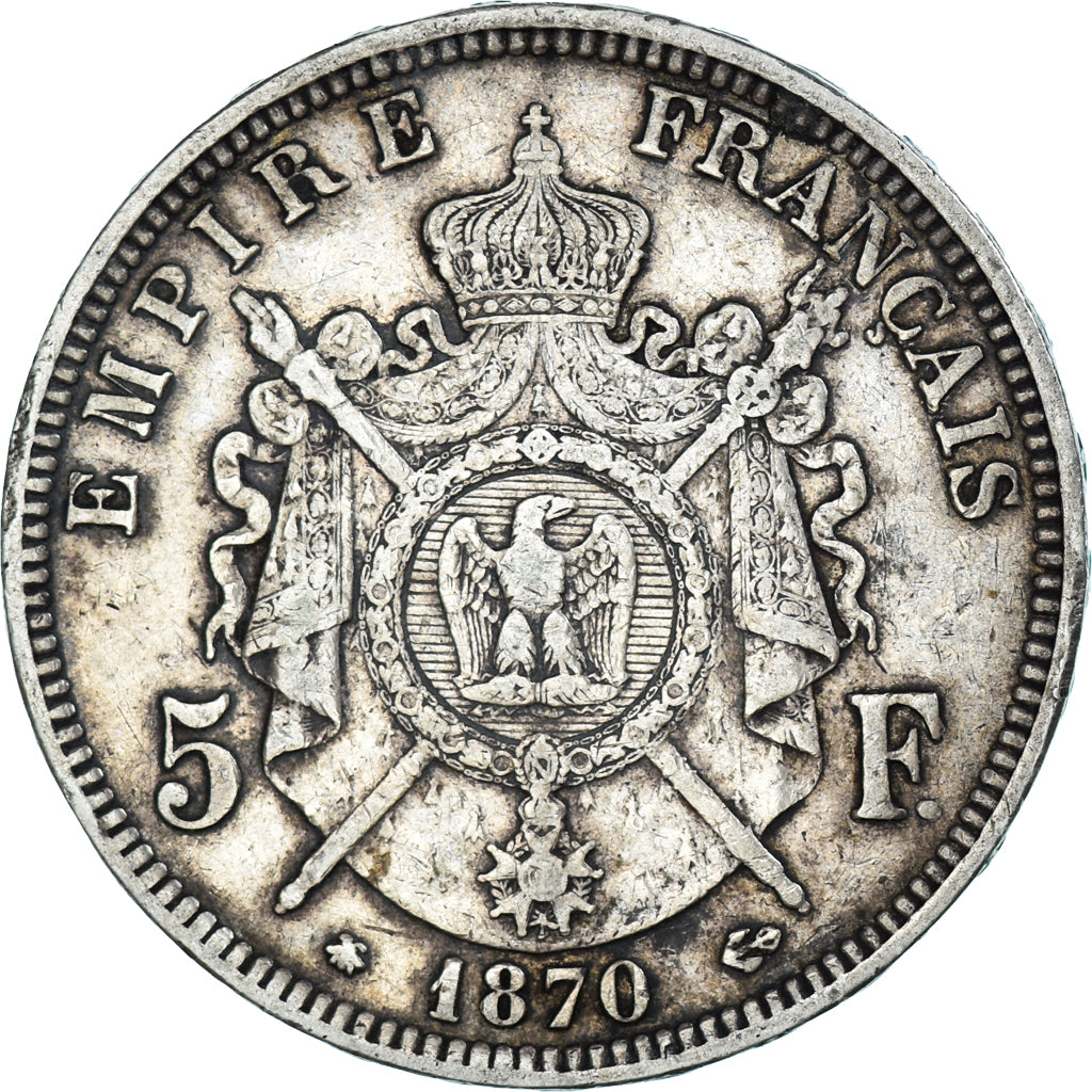 Moneta, Francja, Napoleon III, 5 Francs, 1870, Paris, VF(30-35), Srebro