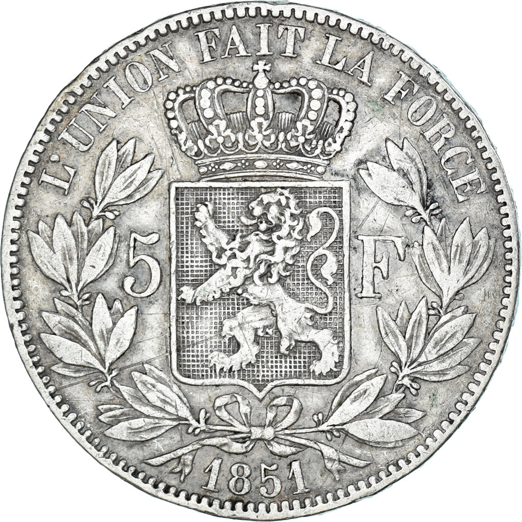 Coin, Belgium, Leopold I, 5 Francs, 5 Frank, 1851, VF(30-35), Silver, KM:17