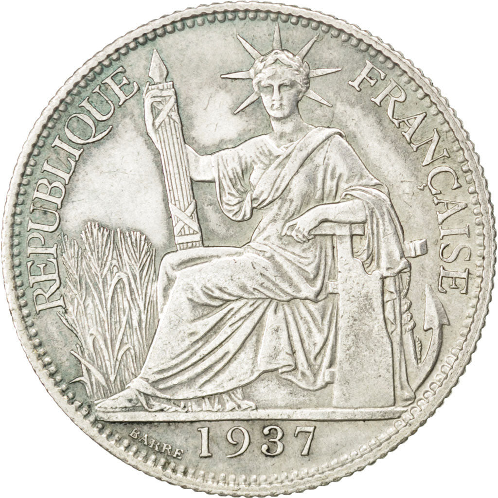 FRENCH INDO-CHINA, 20 Cents, 1937, Paris, KM #17.2, AU(50-53), Silver, Lecompte.