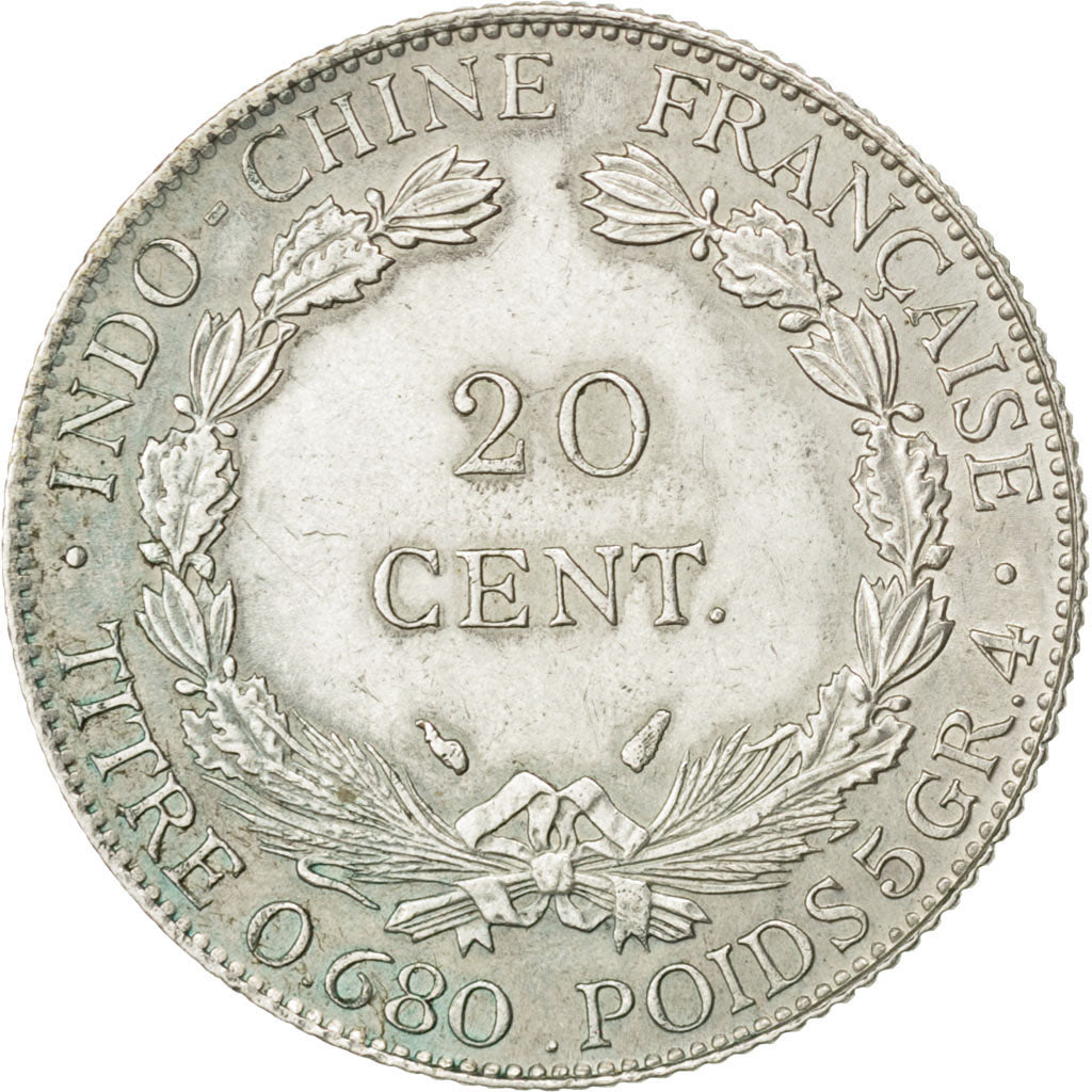 FRENCH INDO-CHINA, 20 Cents, 1937, Paris, KM #17.2, AU(50-53), Silver, Lecompte.