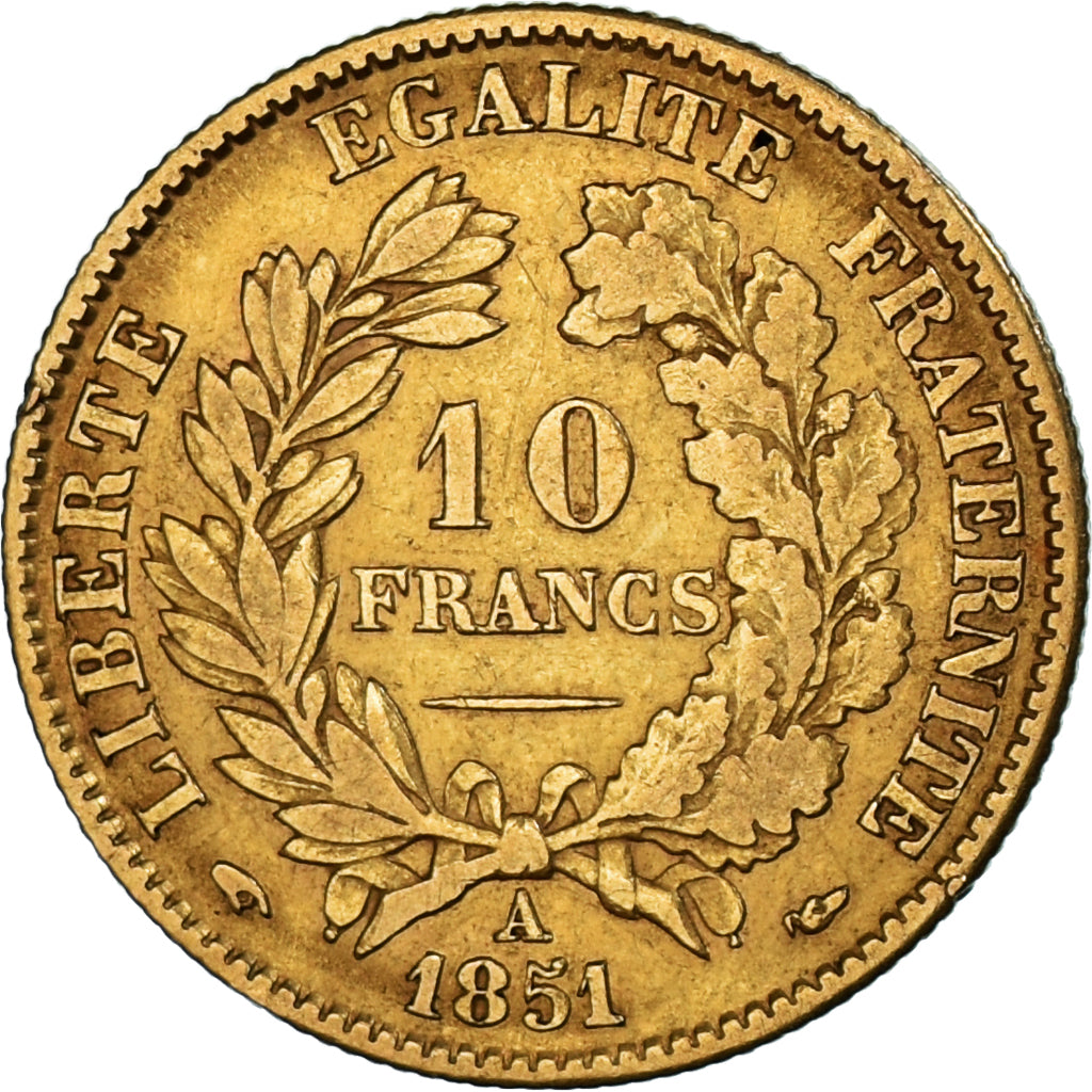 Munten, Frankrijk, Cérès, 10 Francs, 1851, Paris, FR+, Goud, KM:770