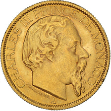 Coin, Monaco, Charles III, 100 Francs, Cent, 1886, Paris, MS(60-62), Gold, KM:99