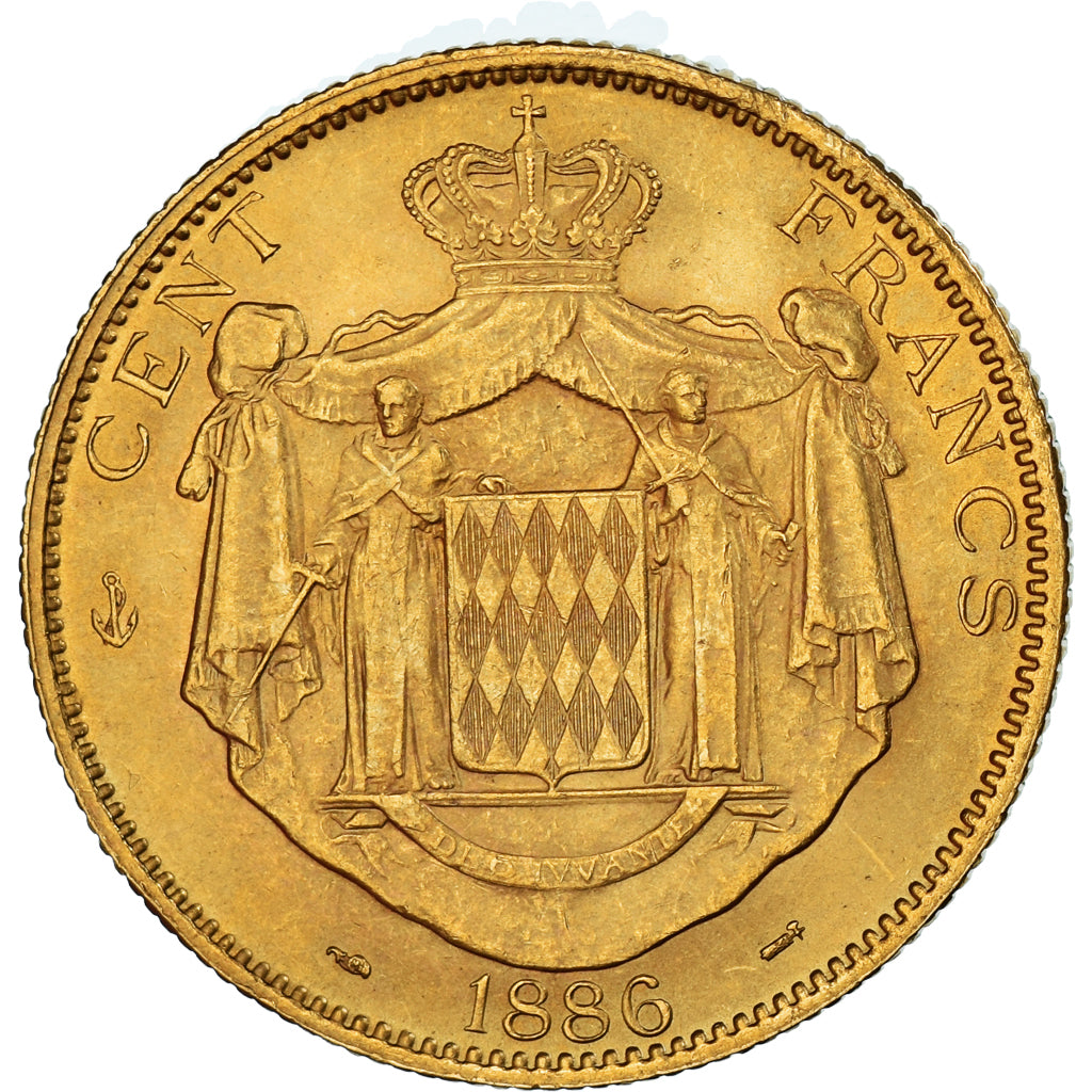Coin, Monaco, Charles III, 100 Francs, Cent, 1886, Paris, MS(60-62), Gold, KM:99