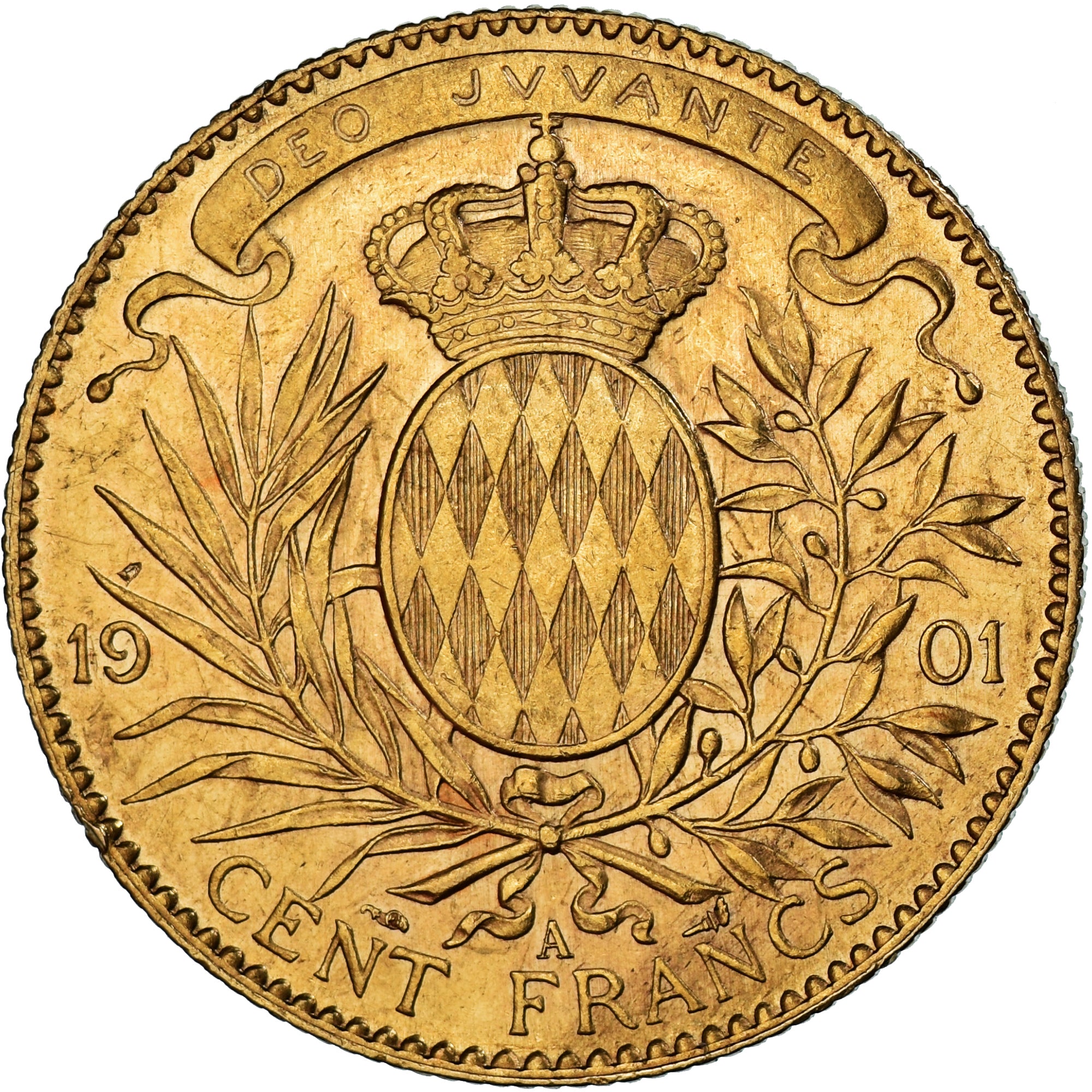 Moneta, Monaco, 100 Francs, 1901, Paris, AU(55-58), Złoto, Gadoury:124