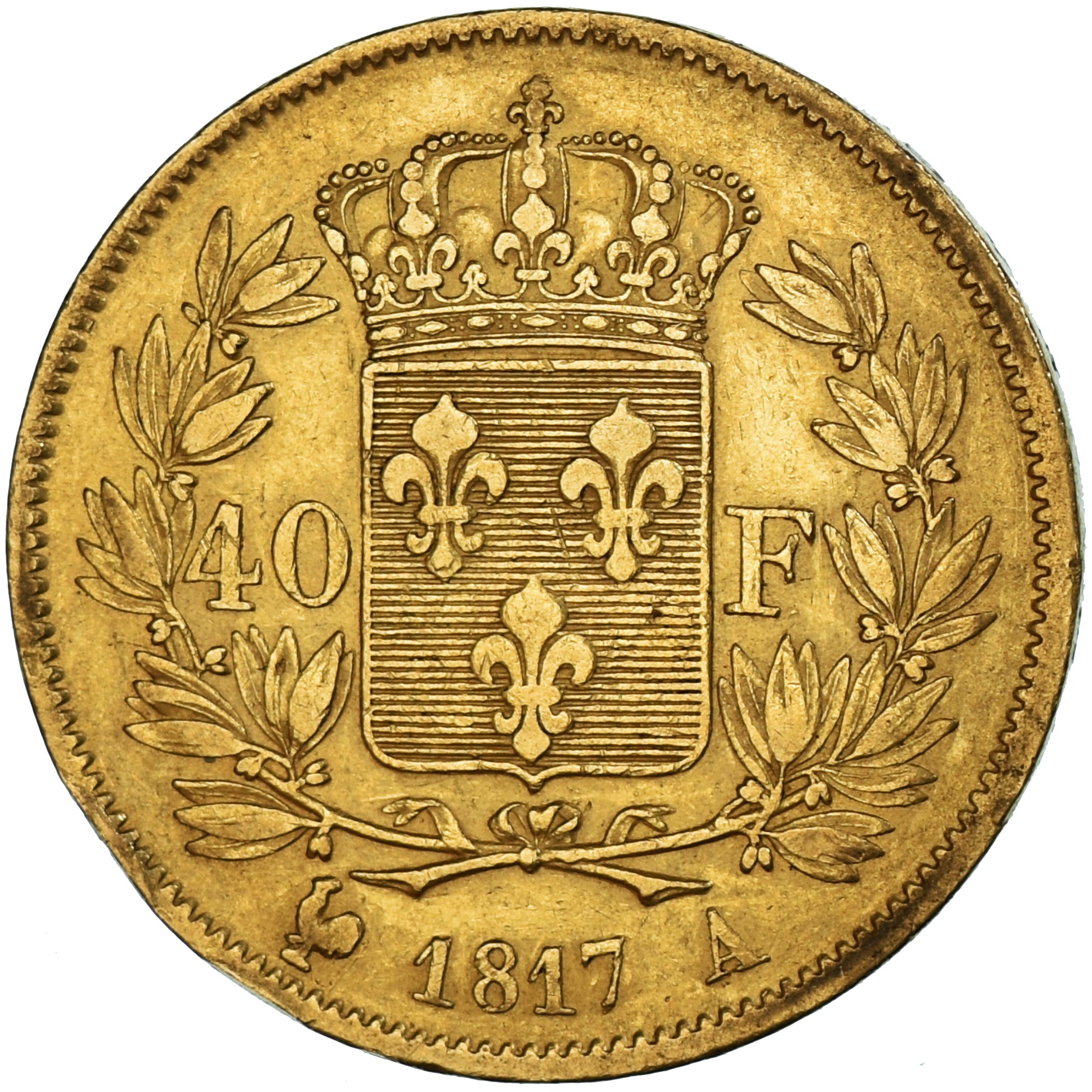 Coin, France, Louis XVIII, 40 Francs, 1817, Paris, VF(30-35), Gold, KM:713.1