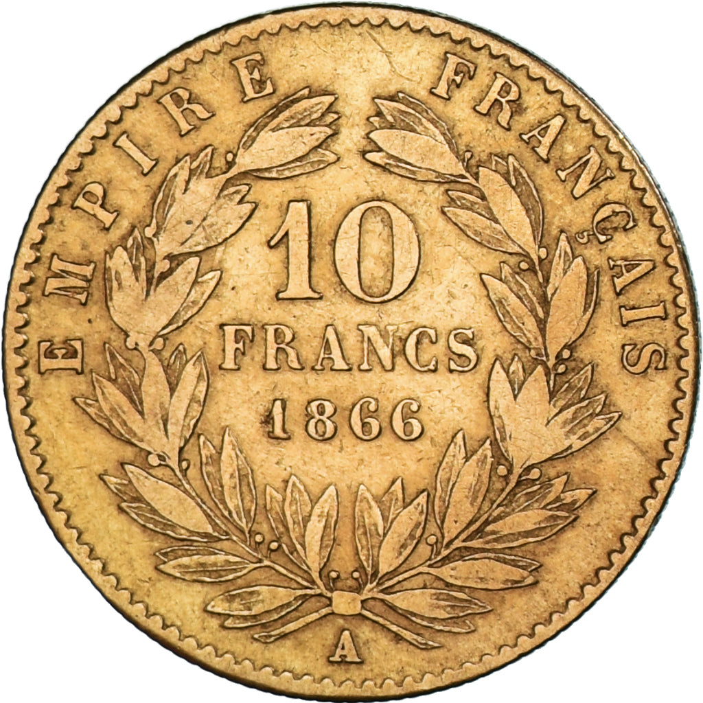 Moneta, Francia, Napoleon III, 10 Francs, 1866, Paris, BB, Oro, KM:800.1