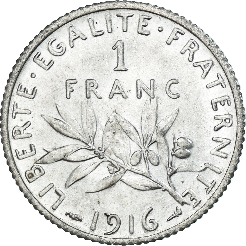 Moeda, França, Semeuse, Franc, 1916, Paris, MS(63), Prata, KM:844.1