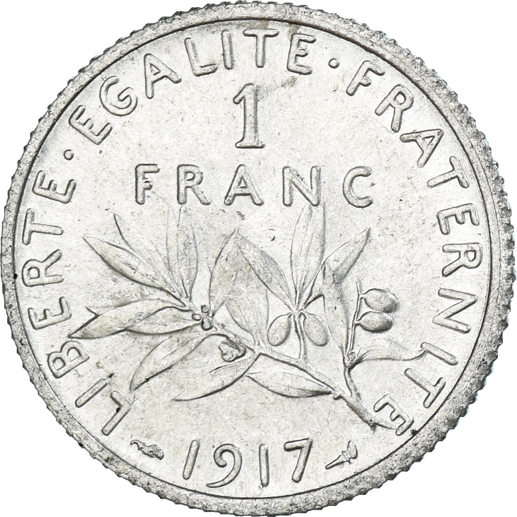 Moneta, Francja, Semeuse, Franc, 1917, Paris, MS(63), Srebro, KM:844.1
