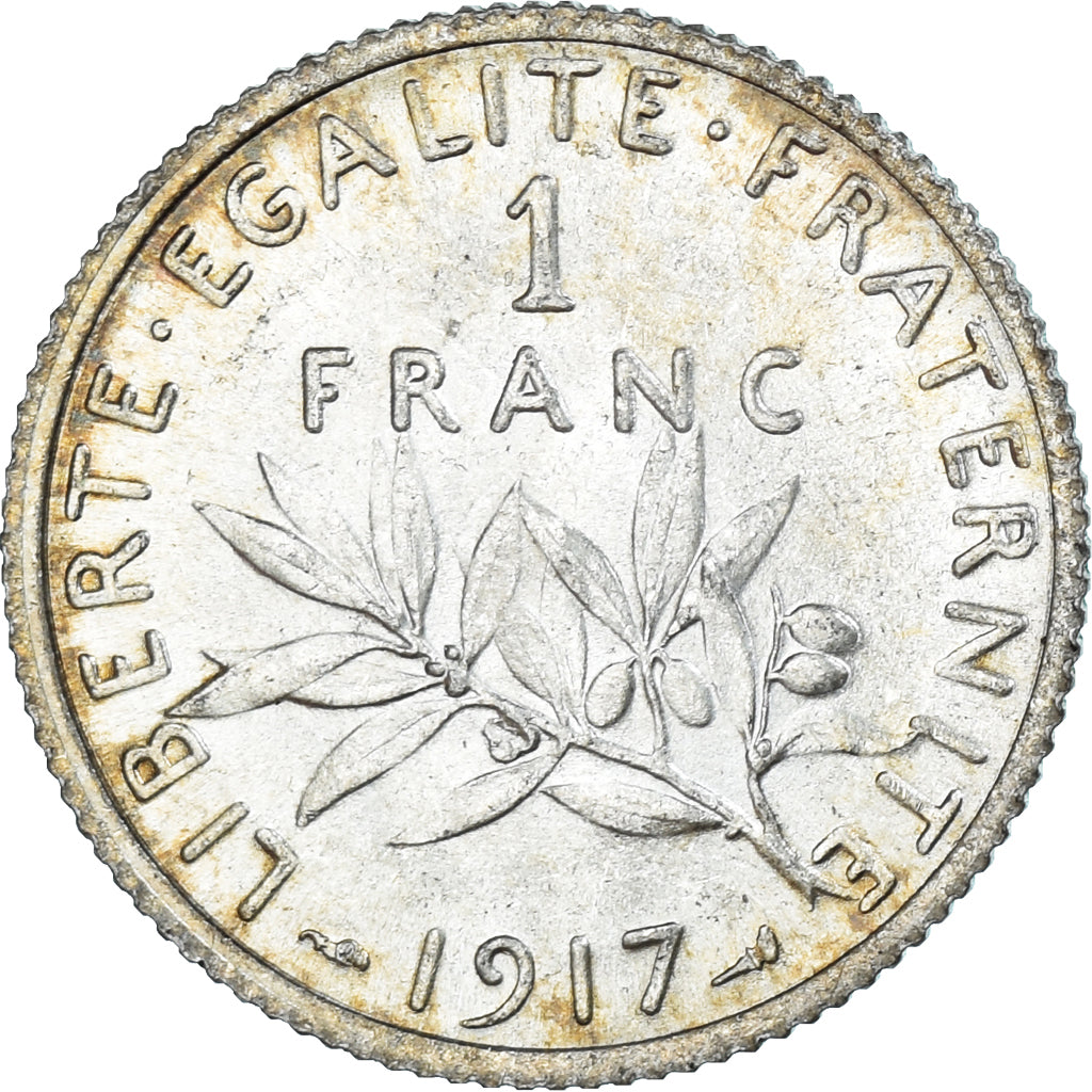 Moneta, Francja, Semeuse, Franc, 1917, Paris, MS(63), Srebro, KM:844.1