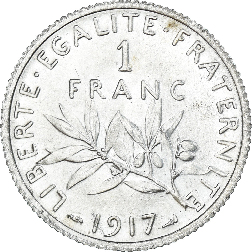 Moneta, Francja, Semeuse, Franc, 1917, Paris, MS(65-70), Srebro, KM:844.1