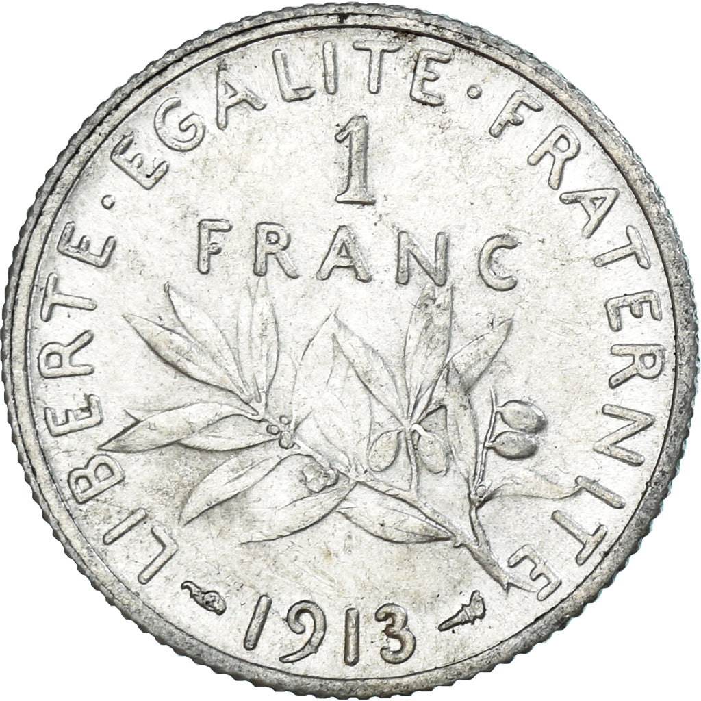 Moneta, Francja, Semeuse, Franc, 1913, Paris, AU(55-58), Srebro, KM:844.1