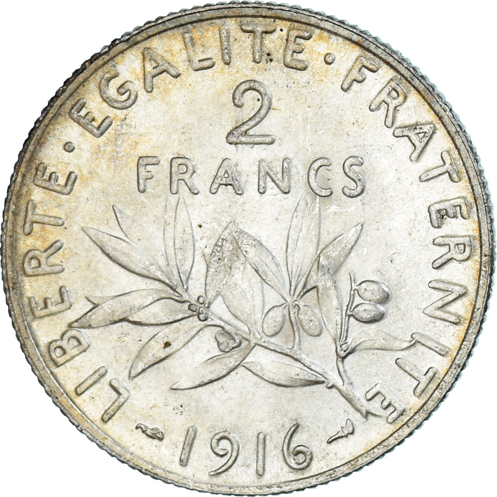 Coin, France, Semeuse, 2 Francs, 1916, Paris, MS(63), Silver, KM:845.1