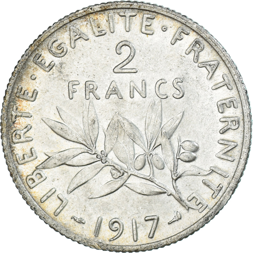 Coin, France, Semeuse, 2 Francs, 1917, Paris, MS(63), Silver, KM:845.1