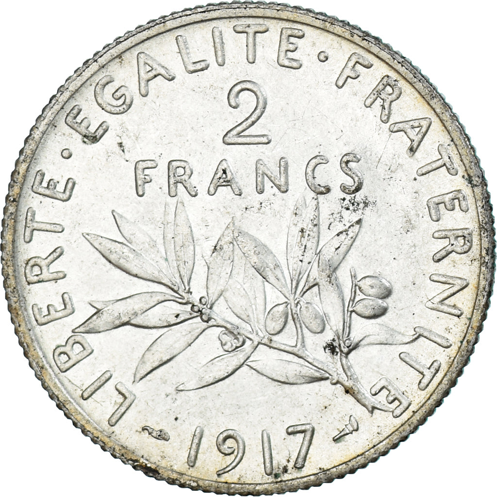 Coin, France, Semeuse, 2 Francs, 1917, Paris, MS(63), Silver, KM:845.1