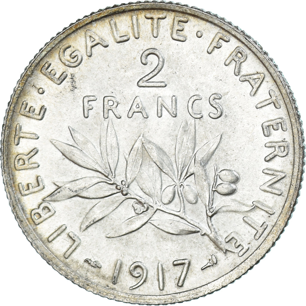 Coin, France, Semeuse, 2 Francs, 1917, Paris, MS(63), Silver, KM:845.1