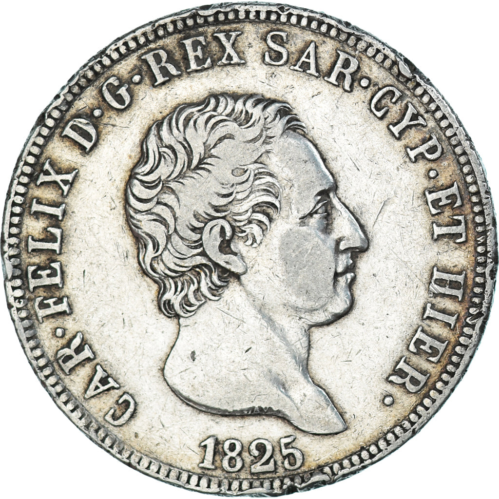 Monnaie, États italiens, SARDINIA, Carlo Felice, 5 Lire, 1825, Torino, TB+