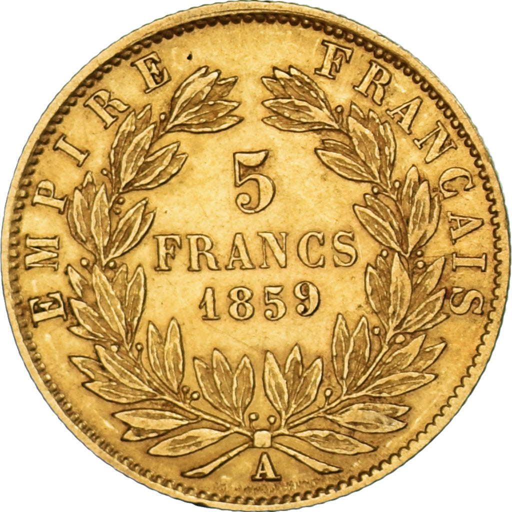 Moeda, França, Napoleon III, 5 Francs, 1859, Paris, AU(50-53), Dourado