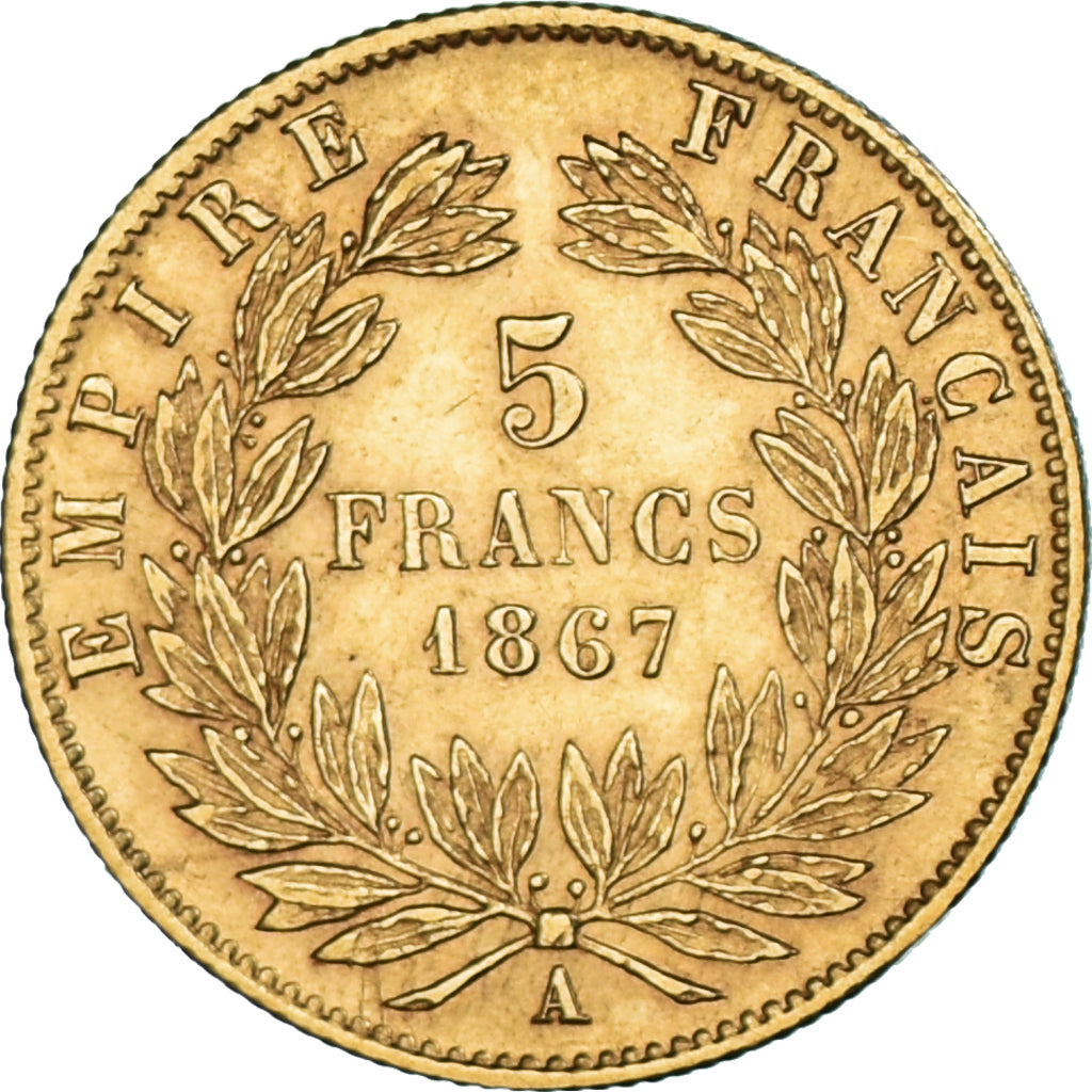 Monnaie, France, Napoleon III, 5 Francs, 1867, Paris, TTB+, Or, Gadoury:1002