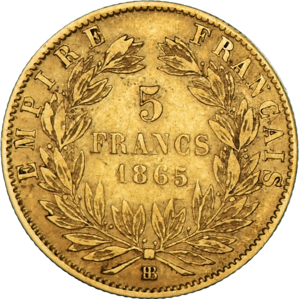 Münze, Frankreich, Napoleon III, 5 Francs, 1865, Strasbourg, S+, Gold