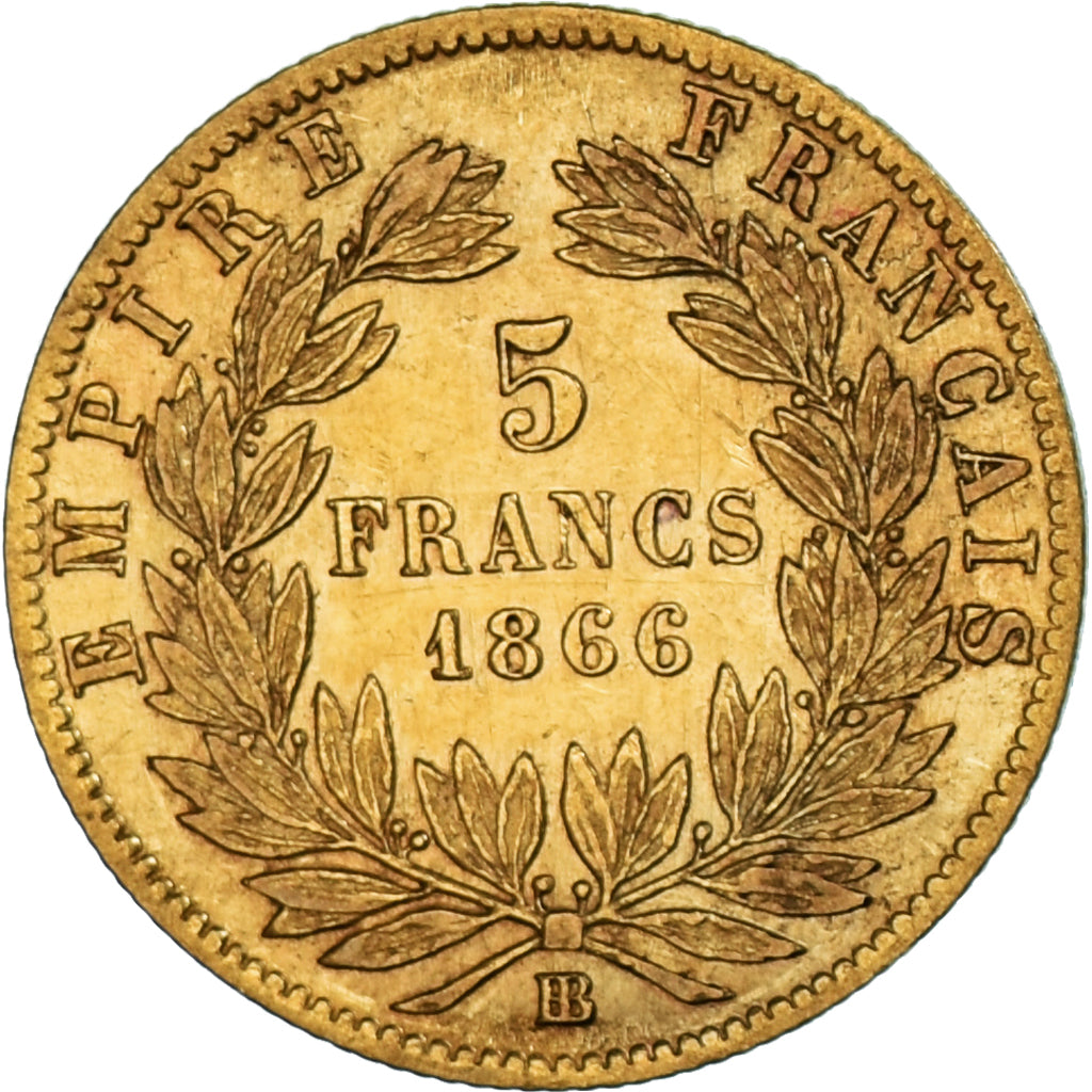 Munten, Frankrijk, Napoleon III, 5 Francs, 1866, Strasbourg, ZF+, Goud