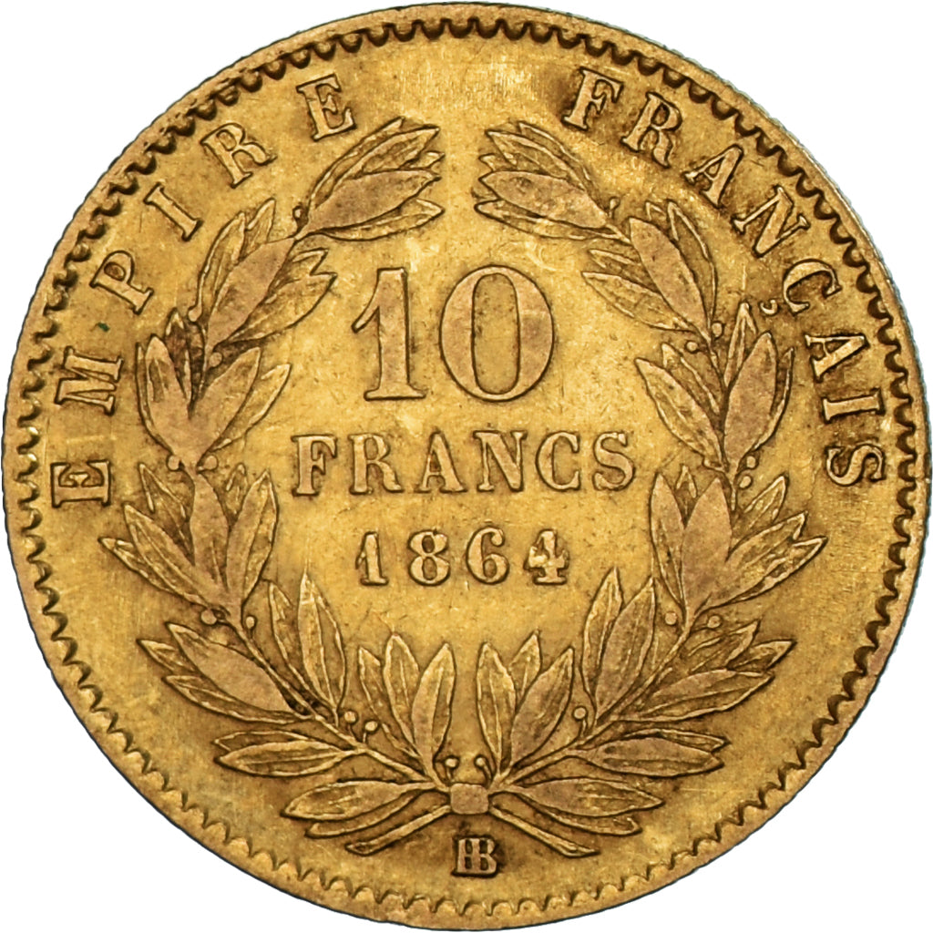 Moeda, França, Napoleon III, 10 Francs, 1864, Strasbourg, VF(30-35), Dourado