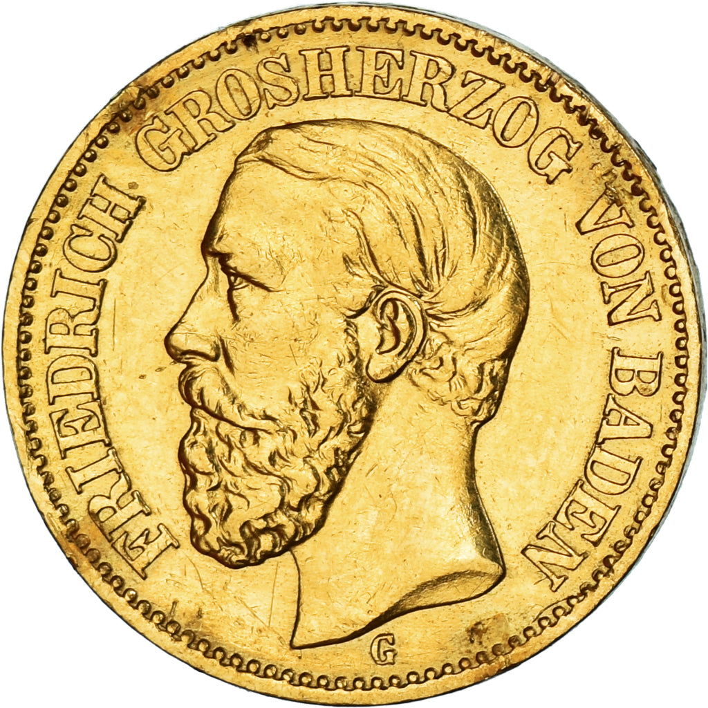 Coin, German States, BADEN, Friedrich I, 20 Mark, 1872, Stuttgart, VF(30-35)