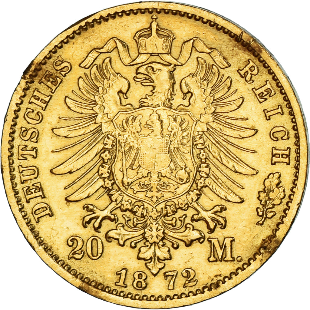 Coin, German States, BADEN, Friedrich I, 20 Mark, 1872, Stuttgart, VF(30-35)