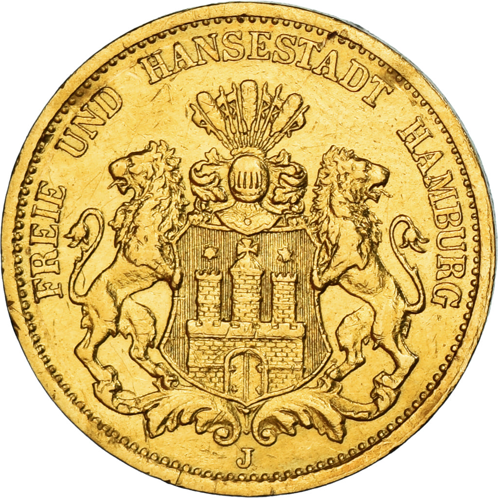 Moneda, Estados alemanes, HAMBURG, 20 Mark, 1878, Hamburg, MBC, Oro, KM:602
