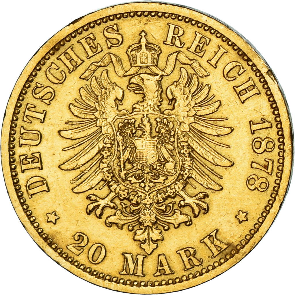 Moneda, Estados alemanes, HAMBURG, 20 Mark, 1878, Hamburg, MBC, Oro, KM:602