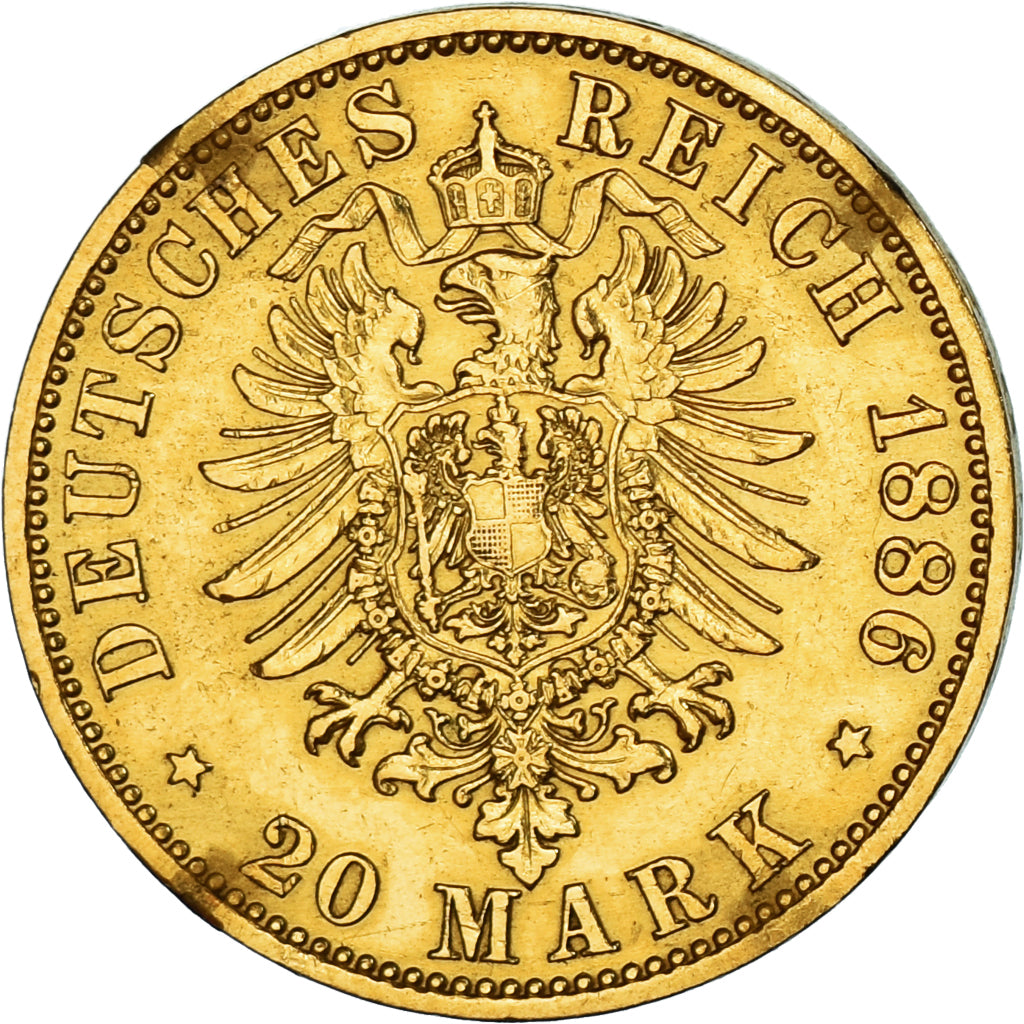 Moneda, Estados alemanes, PRUSSIA, Wilhelm I, 20 Mark, 1886, Berlin, MBC, Oro