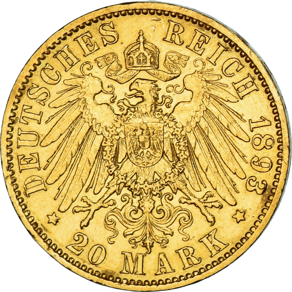 Moneda, Estados alemanes, PRUSSIA, Wilhelm II, 20 Mark, 1893, Berlin, MBC, Oro